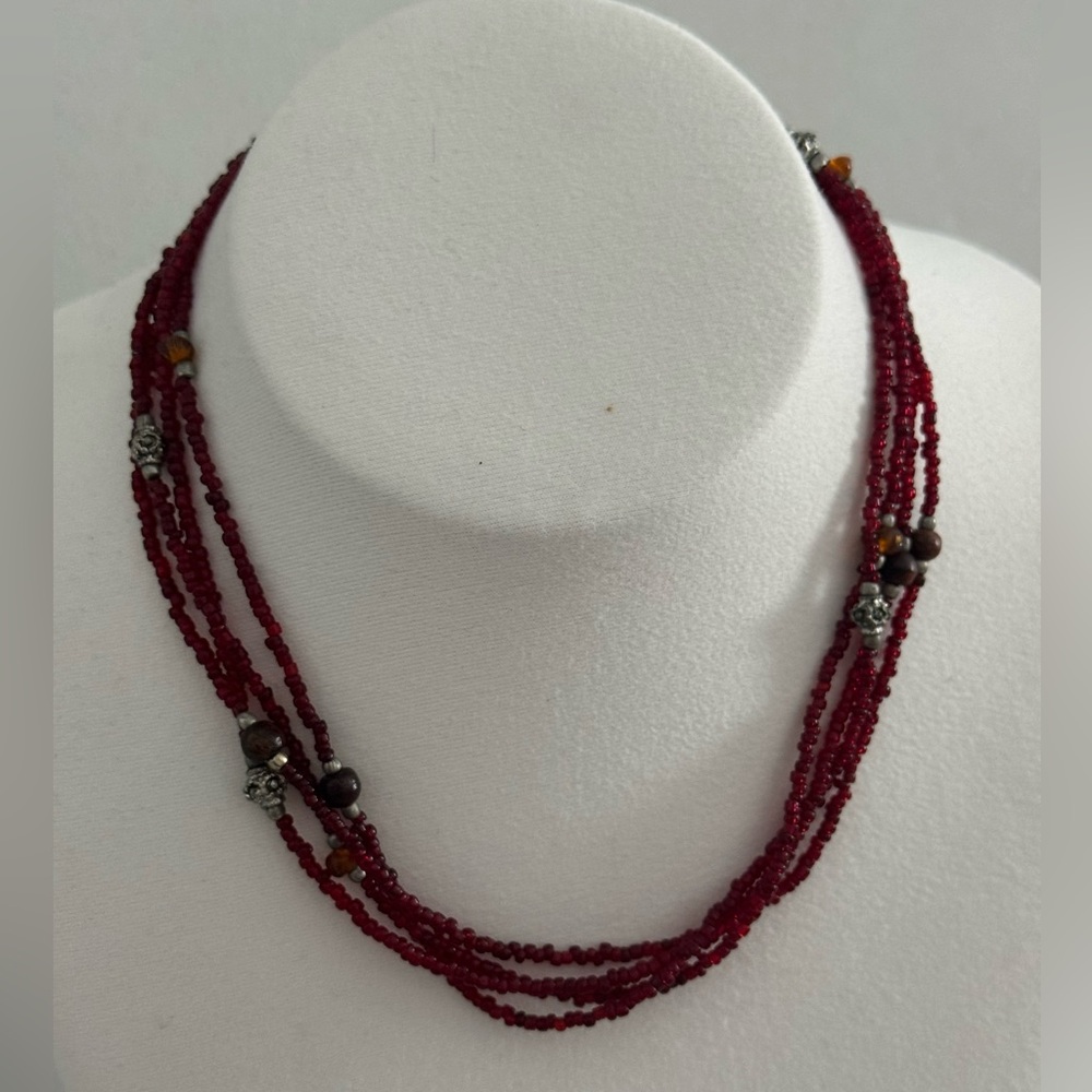 Vintage Elegant Ruby red multi strand Boho Beaded Necklace